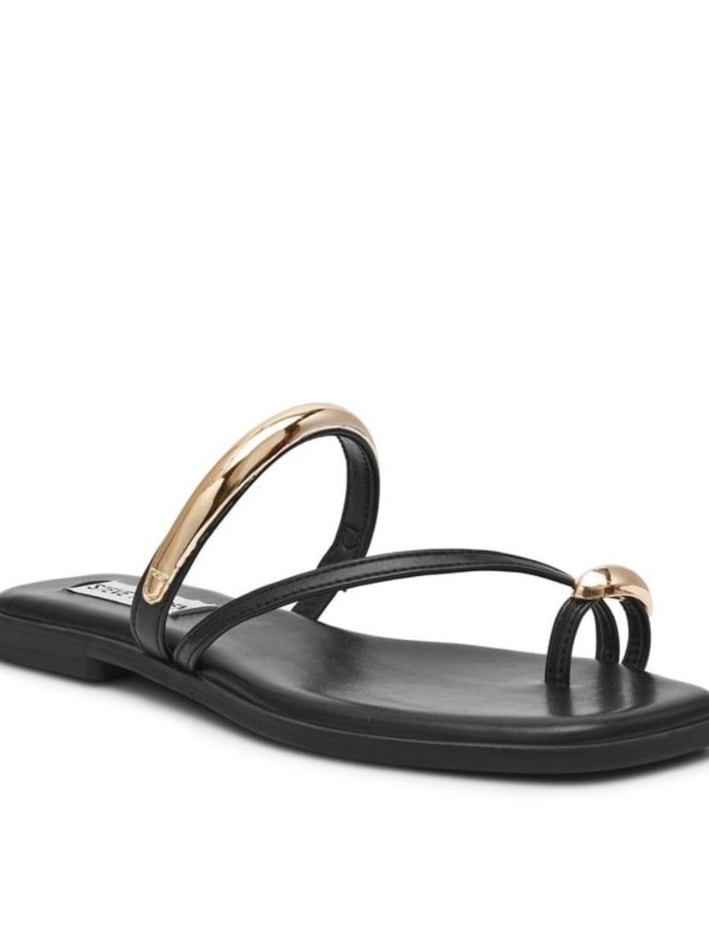 (6)Steve Madden Women’s  Leatherette Toe-Ring Sandal with Gold Accent